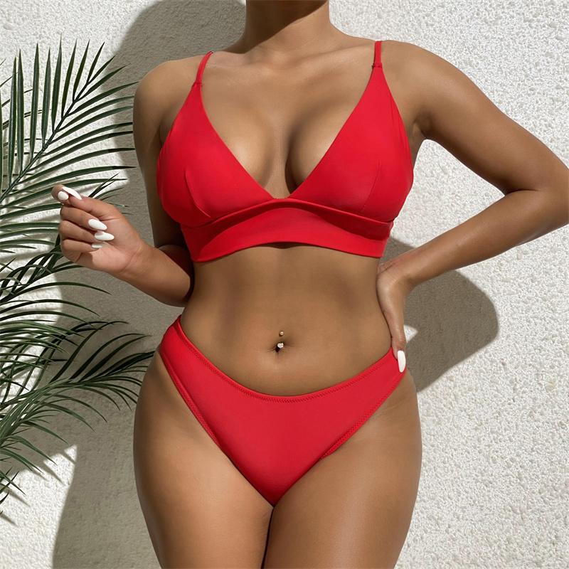 ASKSA Bikini Push Up Donna A Vita Alta – Rosso, Taglia S – Costume 2 Pezzi Sportivo In Poliestere