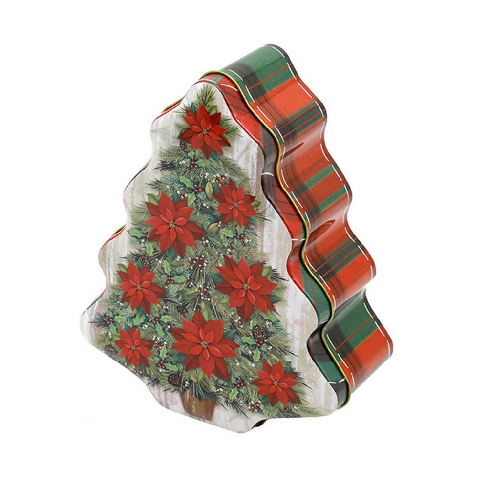 

Рождественский принт Санта-Клауса Подарочная банка Металлическая рождественская жестяная коробка в форме елки для конфет Банка для печенья Органайзер для конфет Рождественский декор 18.cm x 15cm x 6cm