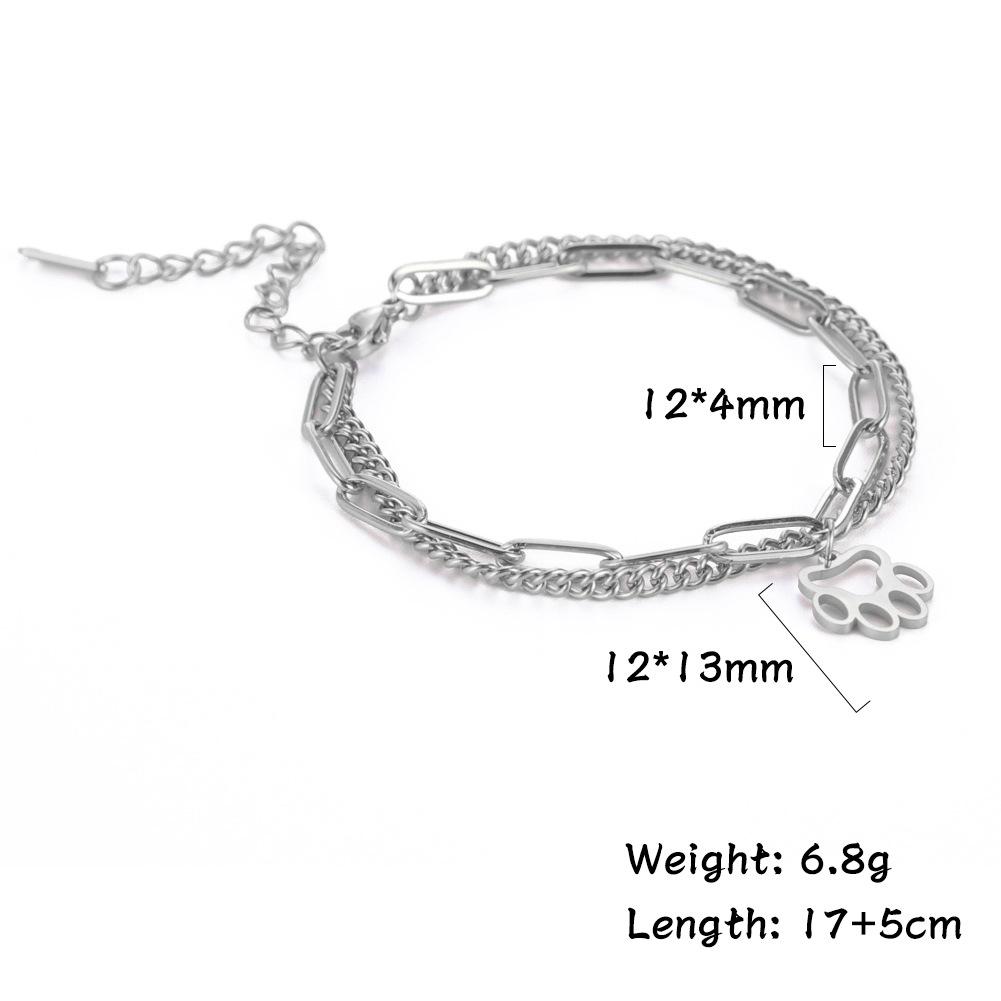 Layered Dog Paw Pendant Bracelet Cute Trendy Jewelry Double Stackable Charm