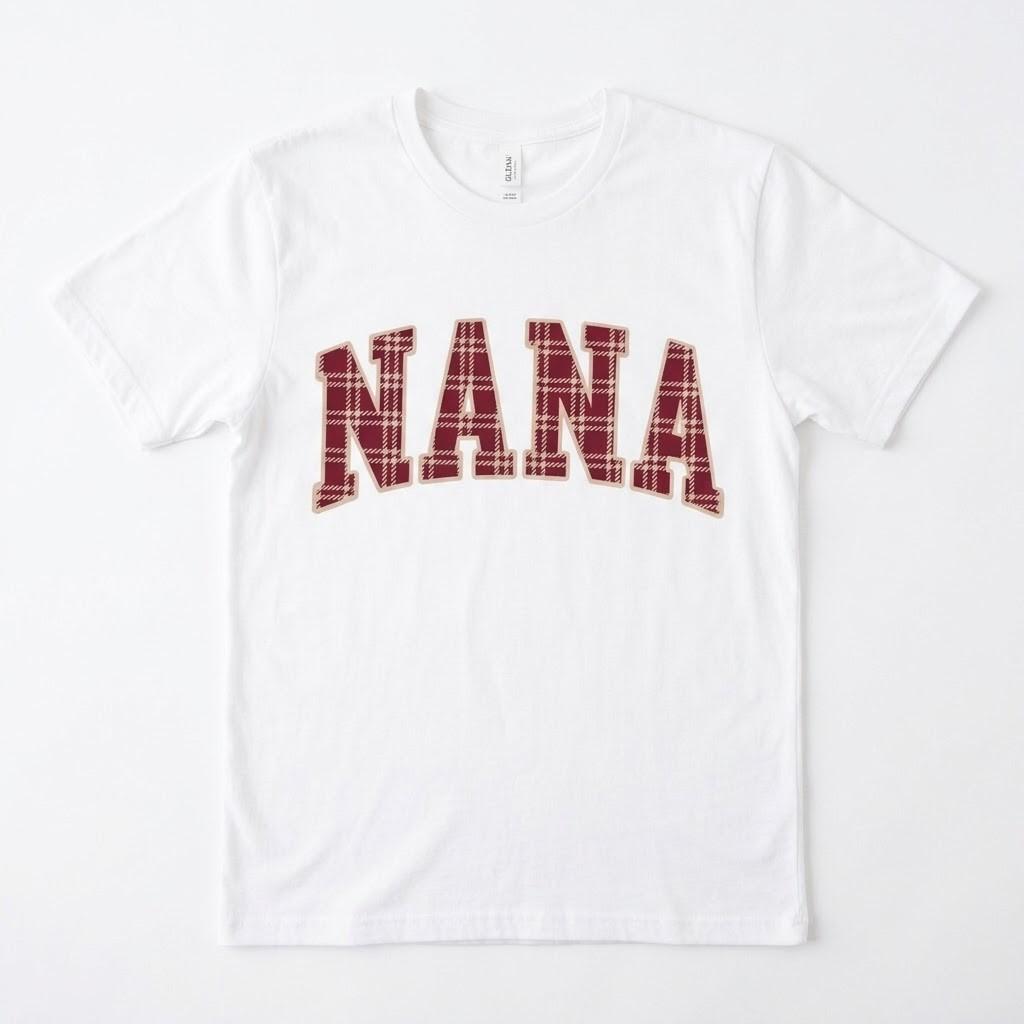 Футболка Nana в клетку с varsity-буквами, подарок бабушке, на День матери, белая, унисекс XXXL