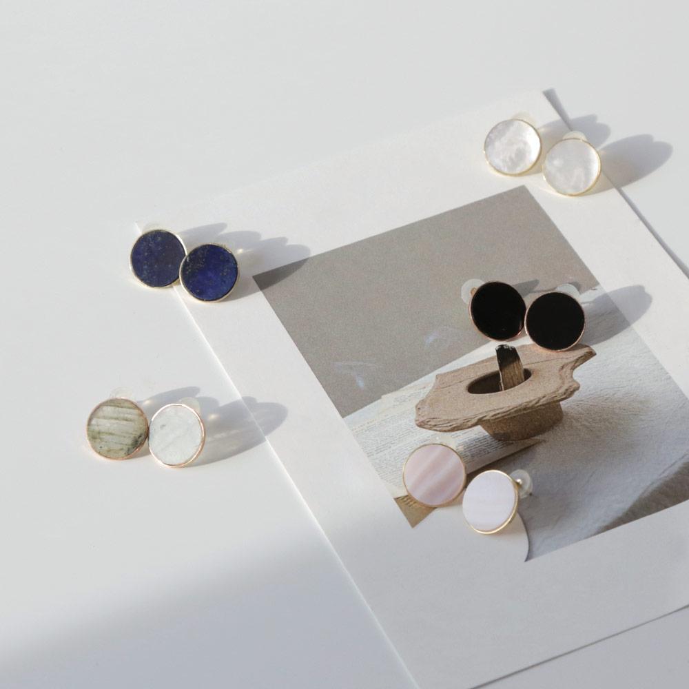 Dieuamour 14K Circle Gemstone Earrings (L) 5 Colors