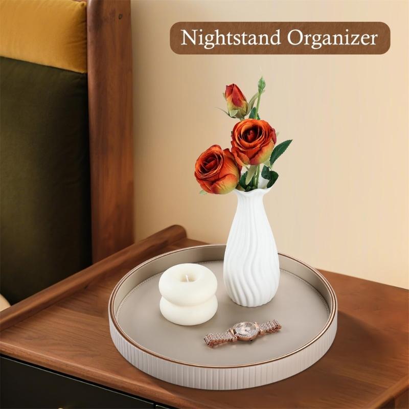 Secure Edges Round Leather Storage Tray For Household Safety Preventing Accidental Falls Suitable For Families