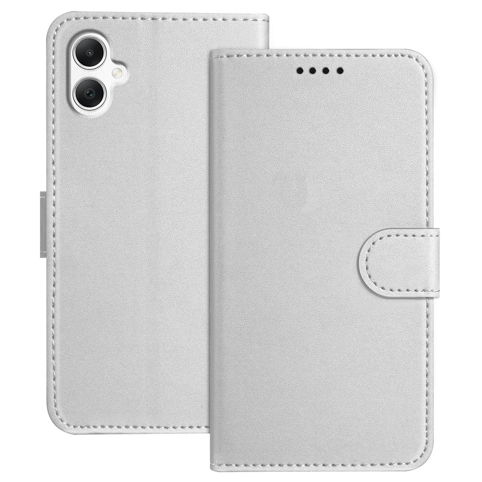 

For Samsung Galaxy A07 Leather Case Wallet Stand Solid Color Anti Drop Phone Cover Silver