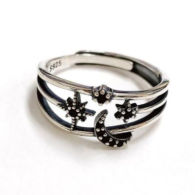 Moon-shaped Ring Fashion Cute Oil Painting Sparkling Cubic Ring Open Ring