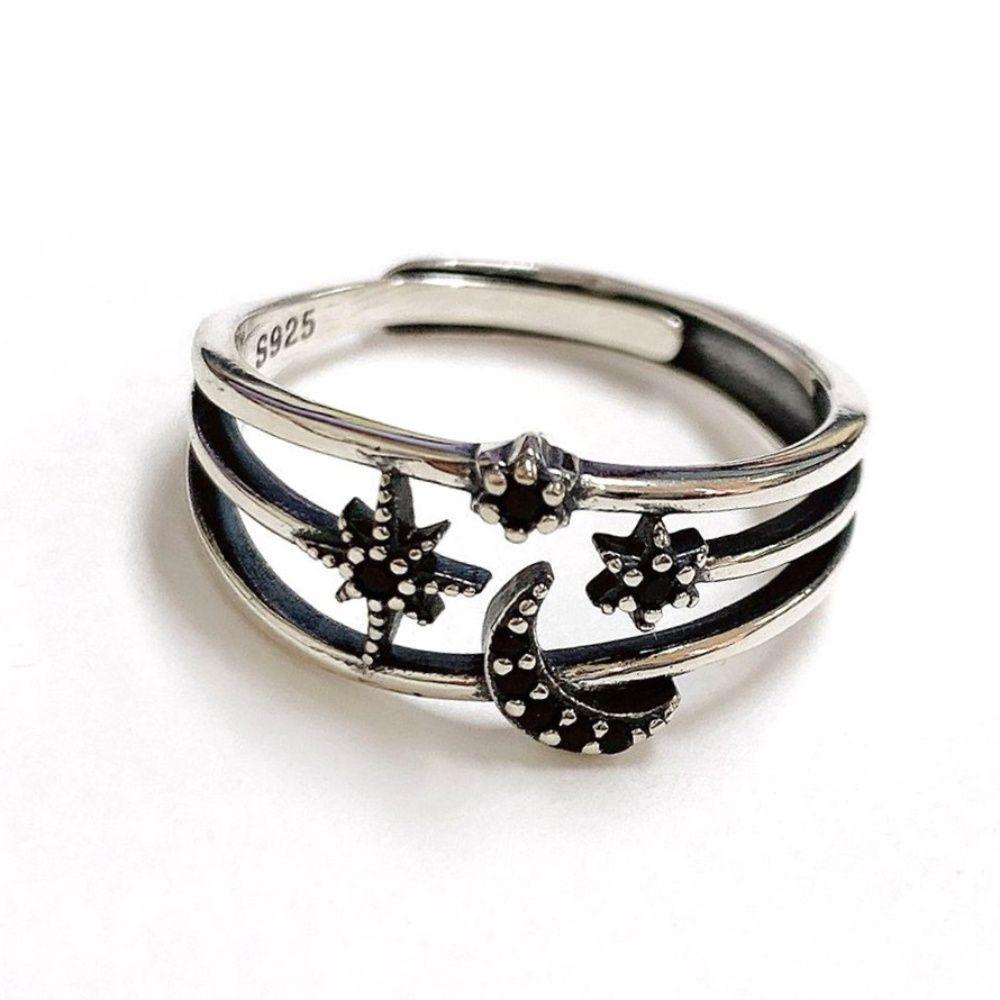 Moon-shaped Ring Fashion Cute Oil Painting Sparkling Cubic Ring Open Ring