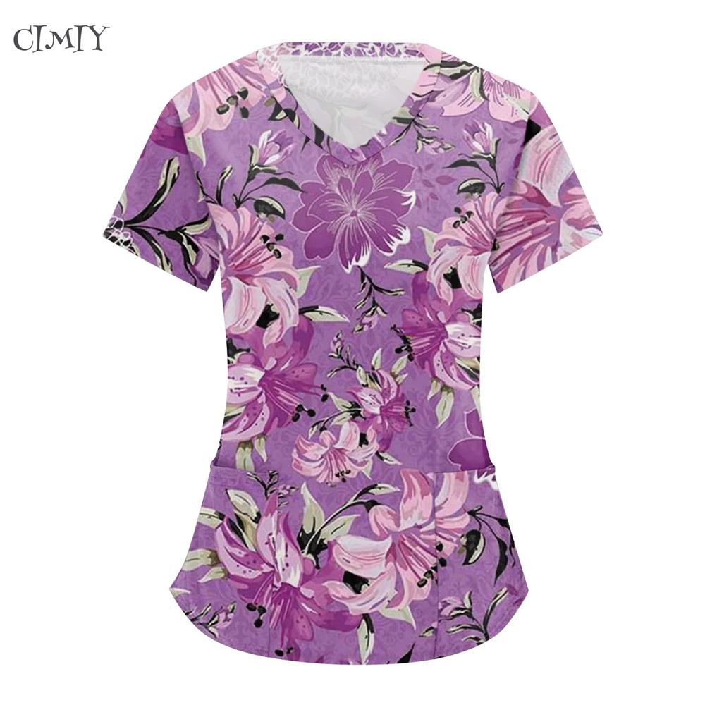 

Women s Nurse Short Sleeve Surgical Uniforms Woman Soft Scrub Top Tee with Pockets Breathable & Easy Care Fabric Nurse Tops 5XL