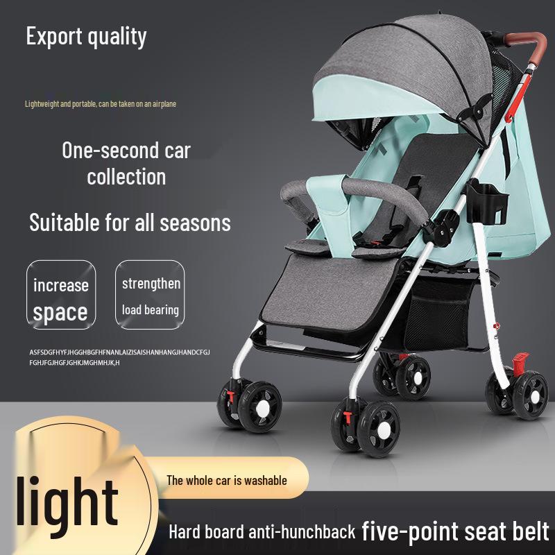 Lightweight Foldable Stroller: Sit or Lie Position, Four-Wheel Design, One-Key Fold for Kids and Babies.