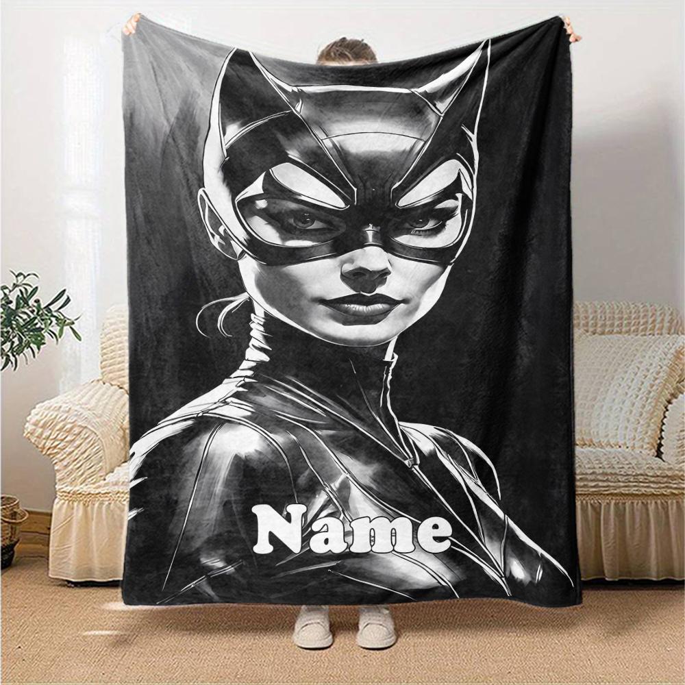 Custom Name Batman Theme Printed Blanket - Perfect for Couch, Bed, Travel & Outdoor Use | Machine Washable, Cozy & Durable.