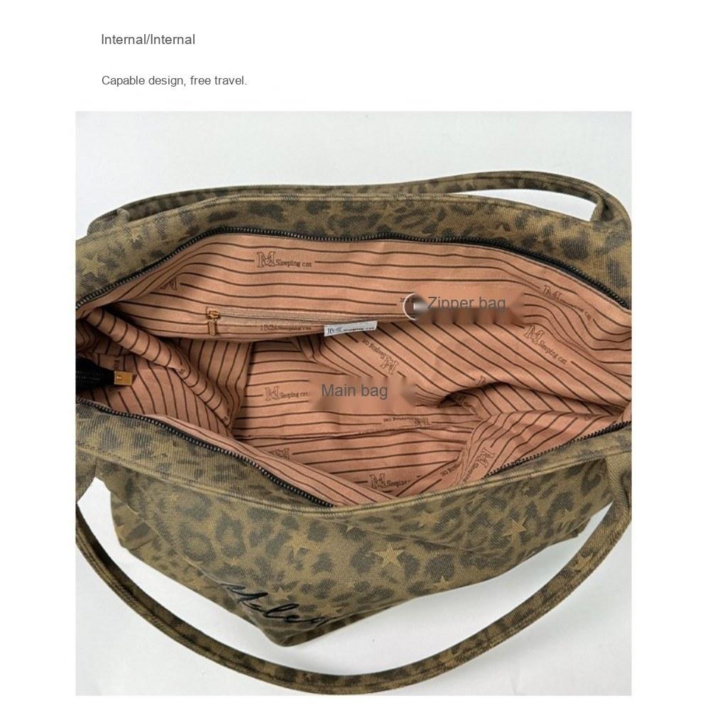 Women Leopard Print Large Capacity Canvas Tote Bag for Daily Casual Use