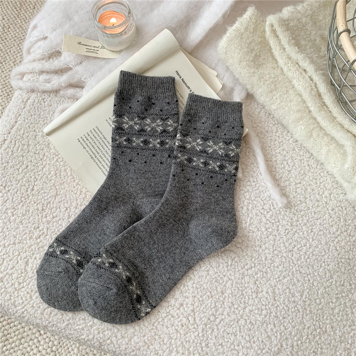 

Женские шерстяные носки до середины голени в стиле Fair Isle – Теплые мешковатые носки с рождественским восьмиугольным узором для осени и зимы One Size
