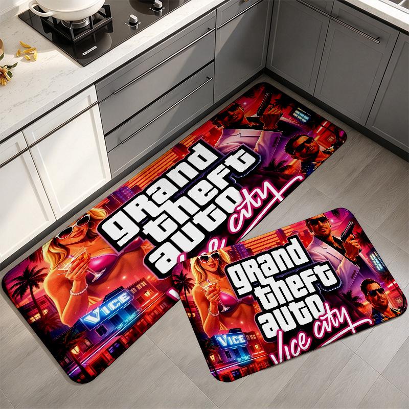 Grand Theft Auto2 Flannel Kitchen Mat Christmas Soft Area Rug Non Slip Floor Carpet Home Decoration