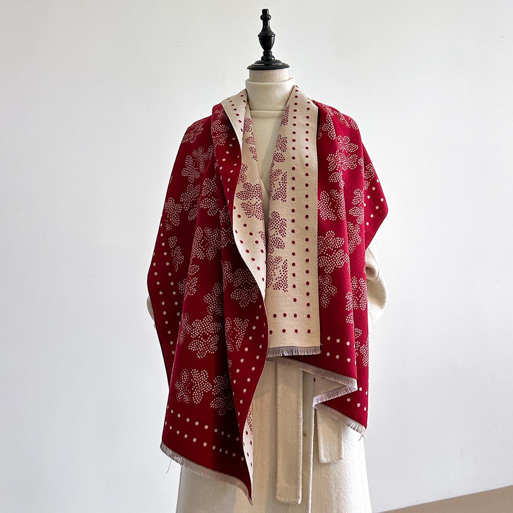 Celebrity Butterfly Flower Print Scarf Women'S Thickened Warm Imitation Cashmere Scarf Double-Sided Dual-Purpose Shawl