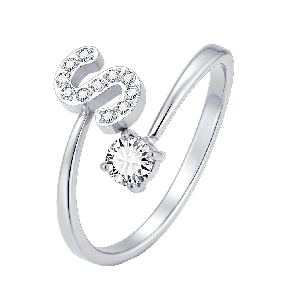 Chic Zircon Initial A-Z Letter Rings for Women Girls Adjustable Opening Ring Name Alphabet Female Wedding Fashion Jewelry Gift