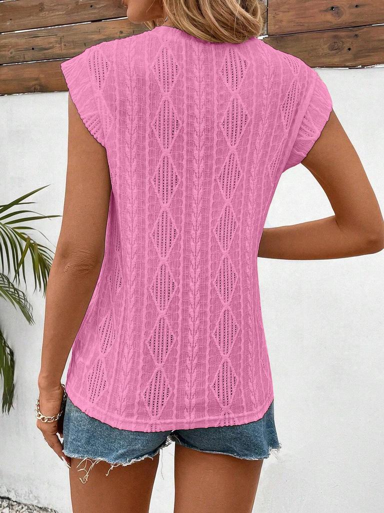 2025 European Women's Jacquard Round Neck Short Sleeve Loose Vest T-Shirt