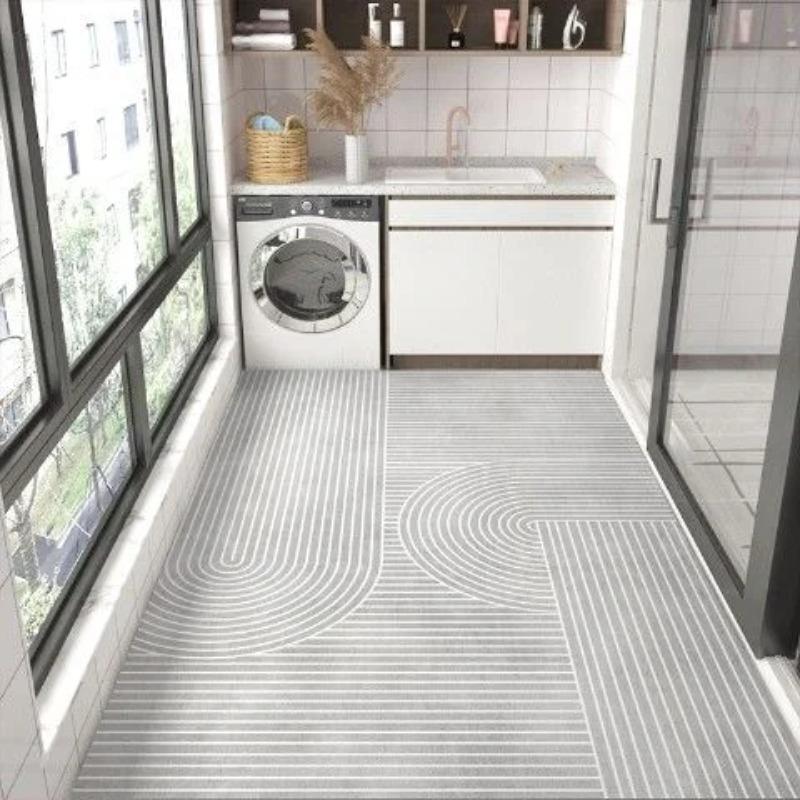 Striped PVC Kitchen Carpet Living Room Non-slip Leather Rugs Thick Entrance Door Mat Balcony Waterproof Oil-proof Large Area Rug