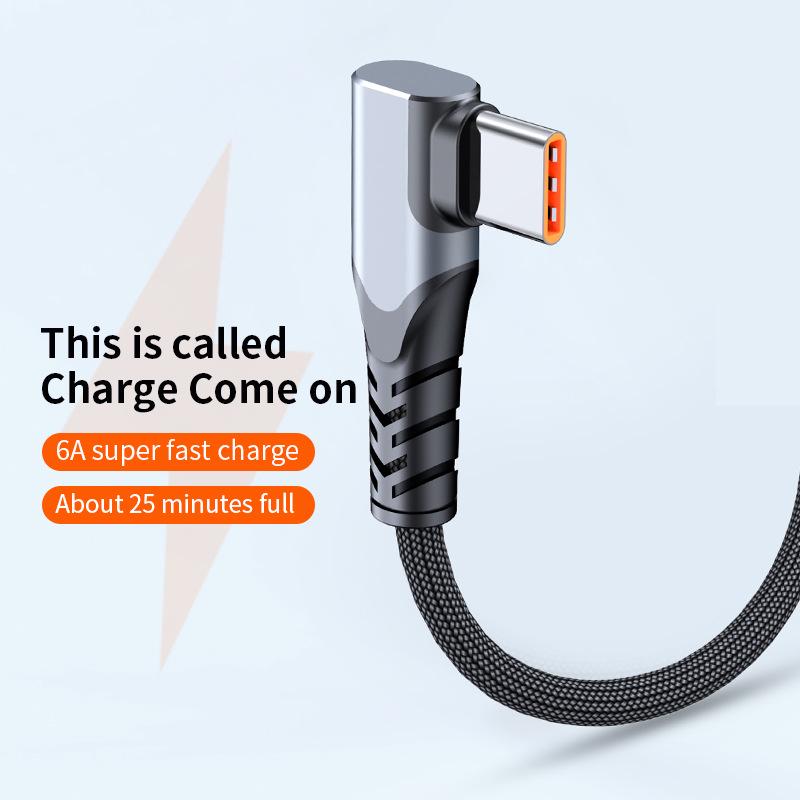 L-Shaped 100W 6A Fast Charging Cable for Huawei & Xiaomi - Ideal for Gaming