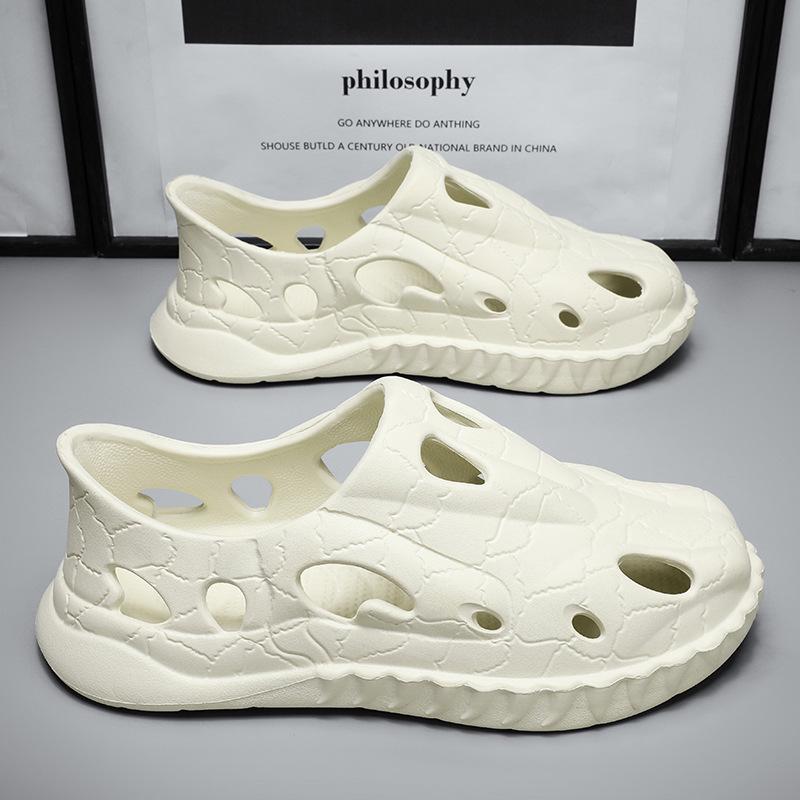 

Мужские модные летние пляжные туфли: Повседневные сандалии с мягкой подошвой и кокосовыми отверстиями 44 грязно-белый