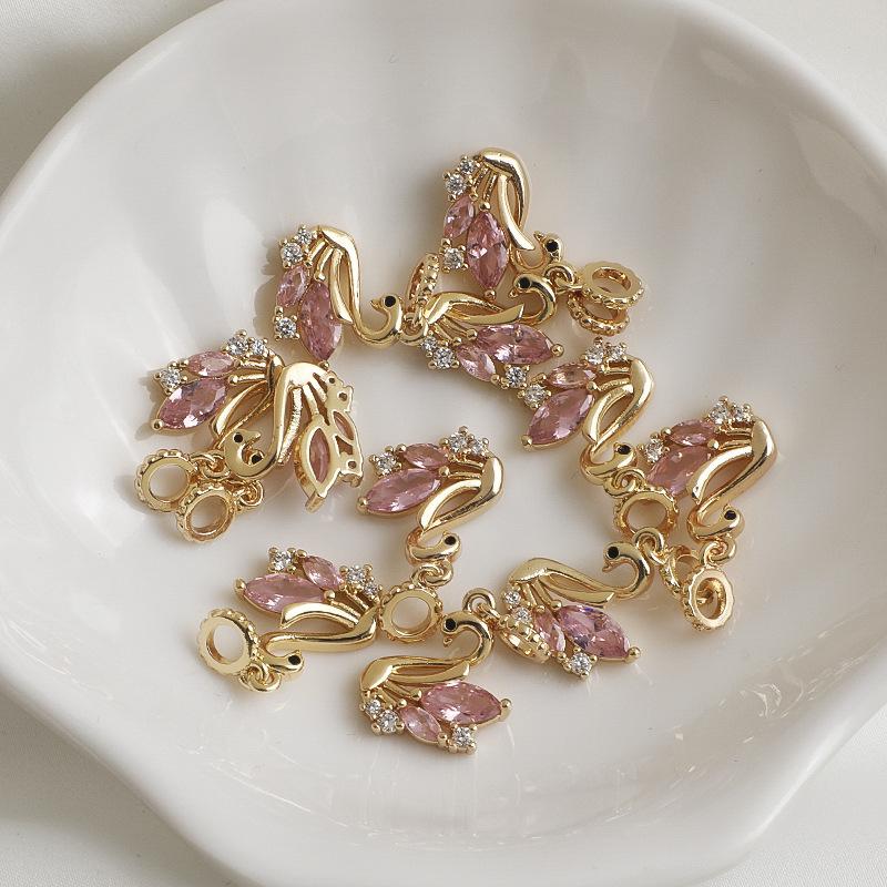 Позолоченный 14K кулон-ракушка с цирконом, рыбий хвост, сердце, кристалл для DIY-украшений