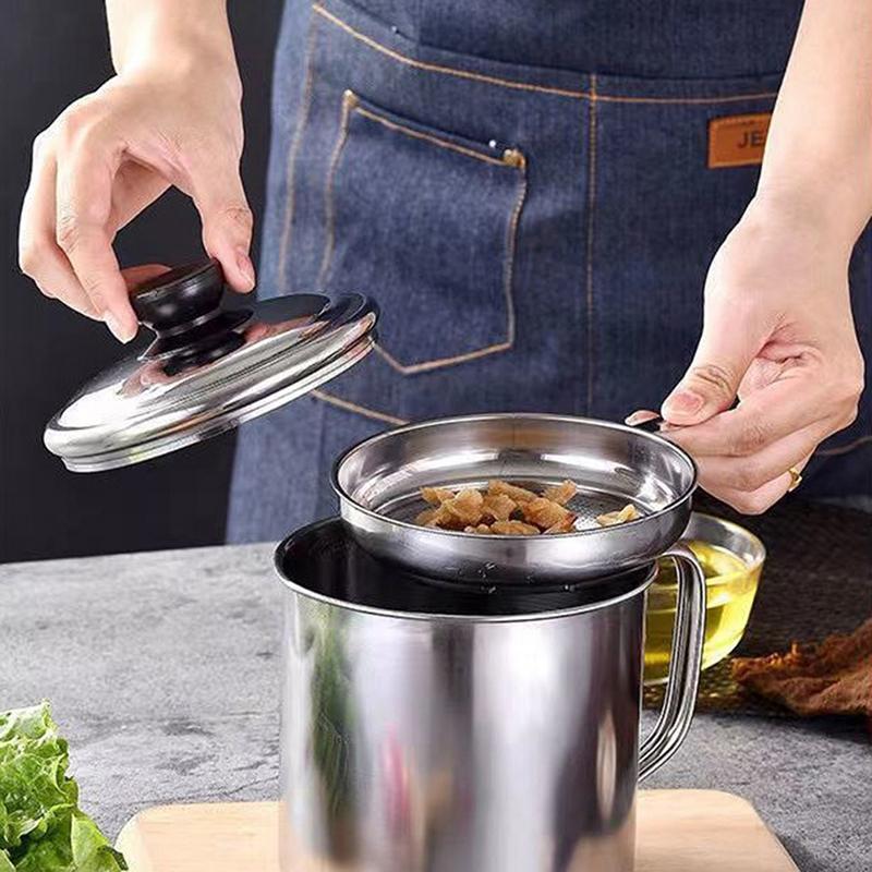 Contenitore per filtro dell'olio in acciaio inox, contenitore per strutto, contenitore di grande capacità, contenitore per utensili da cucina, filtro per olio