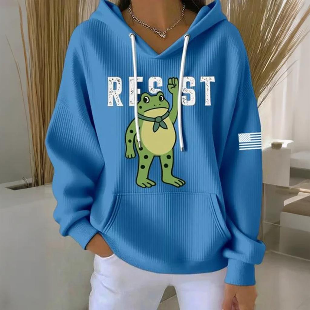 Women's Loose Comfortable Casual And Fashionable Round Neck Pattern Long-Sleeve Hooded Sweatshirt