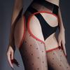 Sexy Aurora Stockings Hollow Out Large Crotchless Garter Dot Ultra-Thin Glossy Erotic No-Need-To-Remove Black Stockings