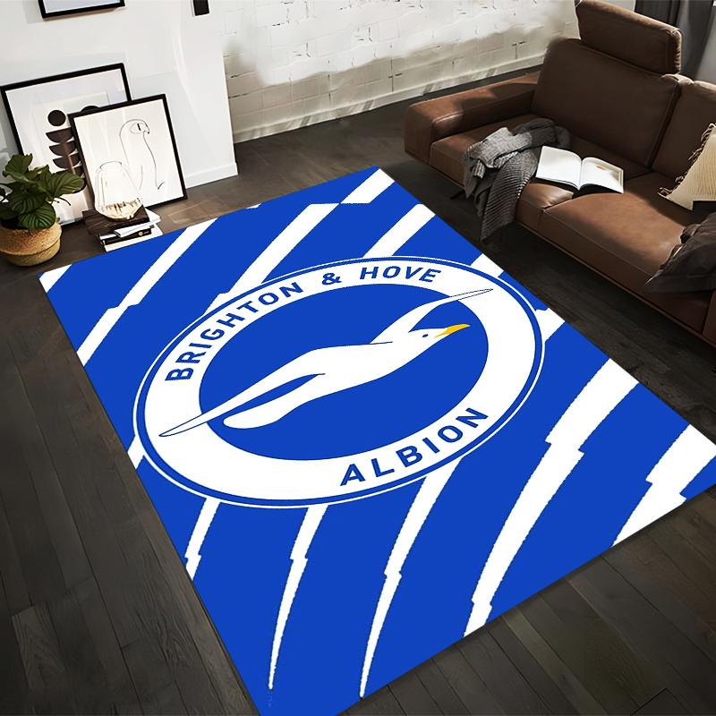 Seagull Emblem with Blue Stripes Design Non-slip Rug Suitable for Living Room and Bedroom Sofas.
