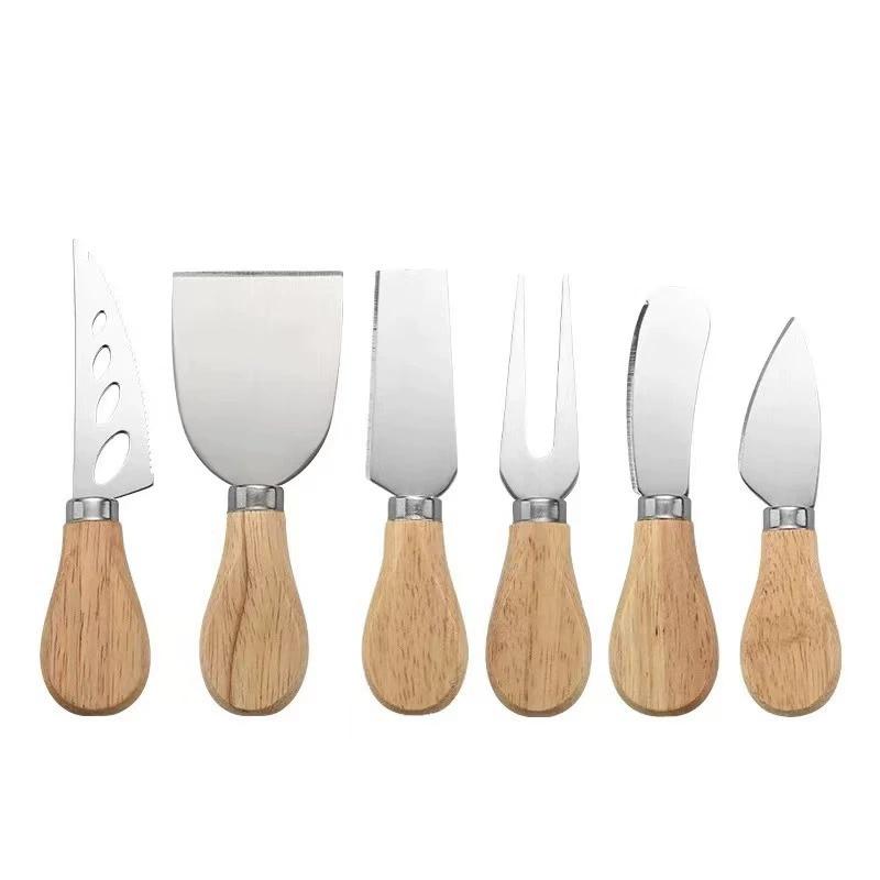 6pcs Cheese Knives Set Cheese Cutlery Steel Stainless Cheese Slicer Cutter Wood Handle Mini Cheesse Butter Knife Spatula Fork