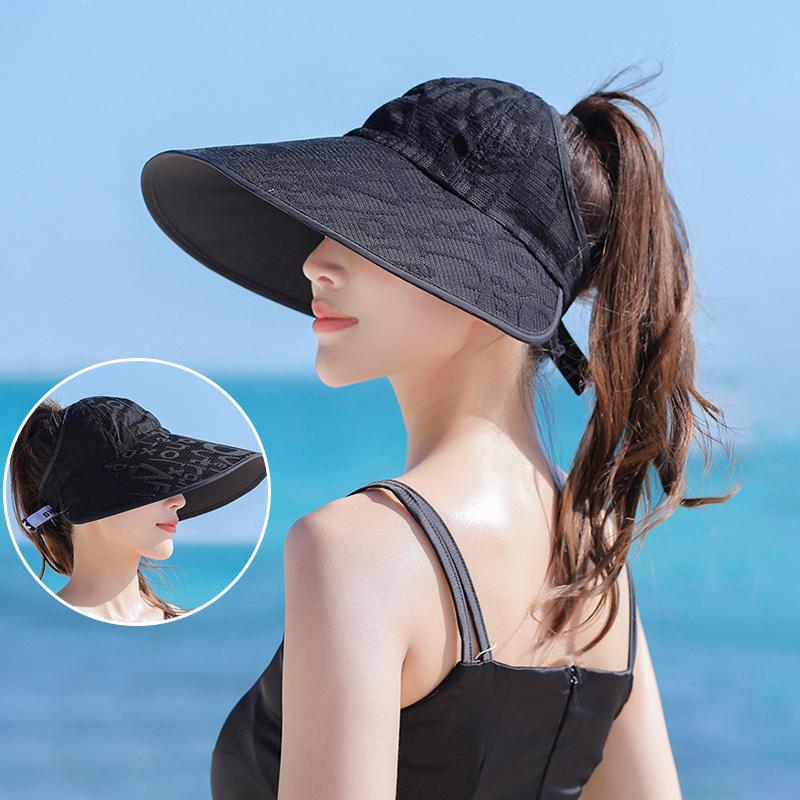 Femei Vară Dantelă Top Gol Șapcă Protecție Solară Bor Largă Anti-UV Pălărie Coadă de Cal Pentru Doamnă Călătorie în Aer Liber Plajă Vizieră Pălărie Pescar