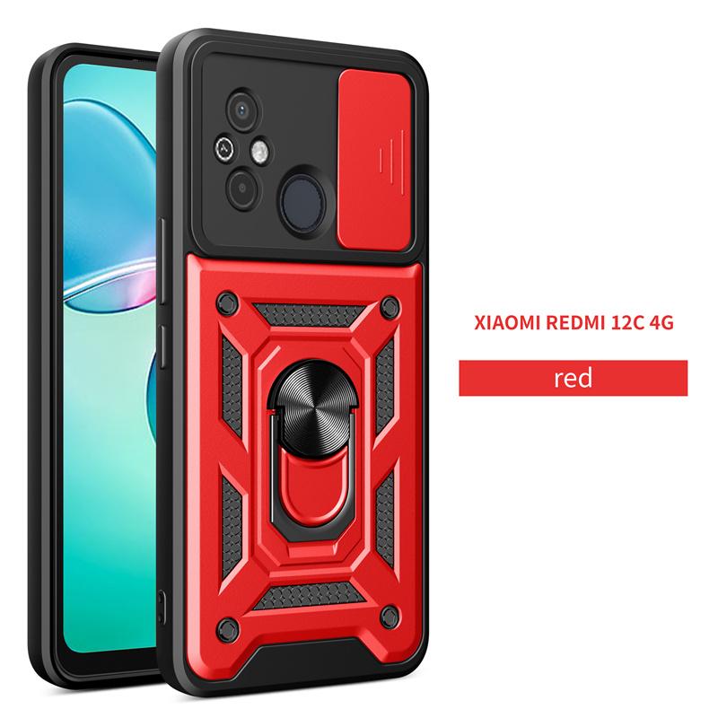 For Xiaomi Redmi 12C Case Shockproof Armor Ring Holder Phone Cases For Xiaomi Redmi 12C 12 C Redmi12C Slide Lens Protect Cover