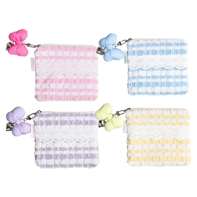 Korean Aesthetic Beauty Cosmetic Bag Breathable Cloud Pattern Lace Detailing Soft Portable Makeup Accessory