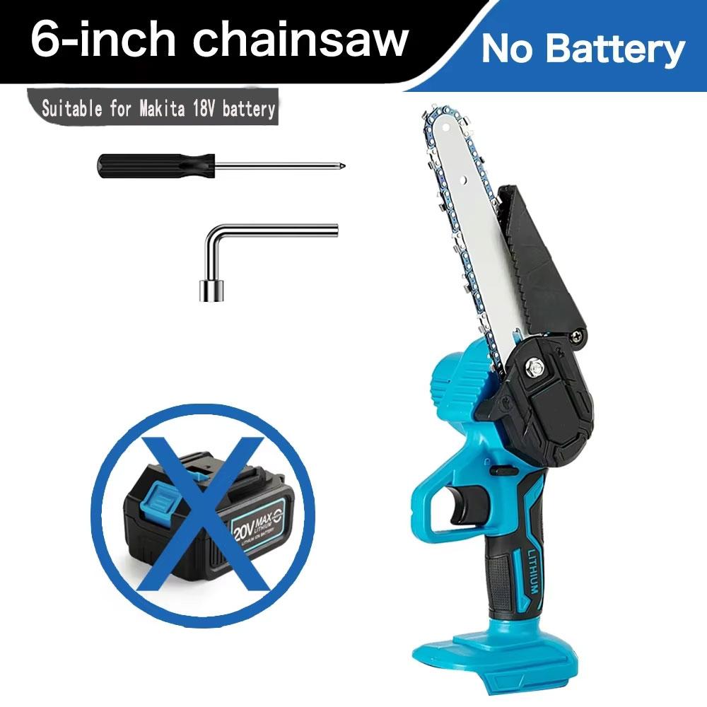 6 Inch Cordless Electric Chainsaw Handheld Garden Wood Cutting Power Tool 18V Battery Not Included Lightweight Logging Saw