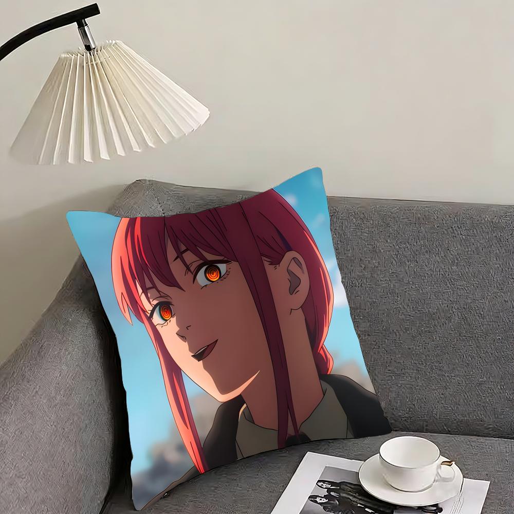 Anime Makima Chainsaw Man Cushion Cover Reversible Plush Pillow Cover – For car, sofa, bedroom, perfect as a gift.