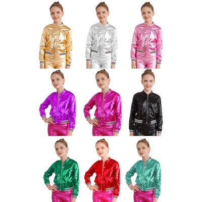 Kids Girls Bronzing Cloth Jacket Coat Hip Hop Jazz Modern Dance Top Disco Party Costume