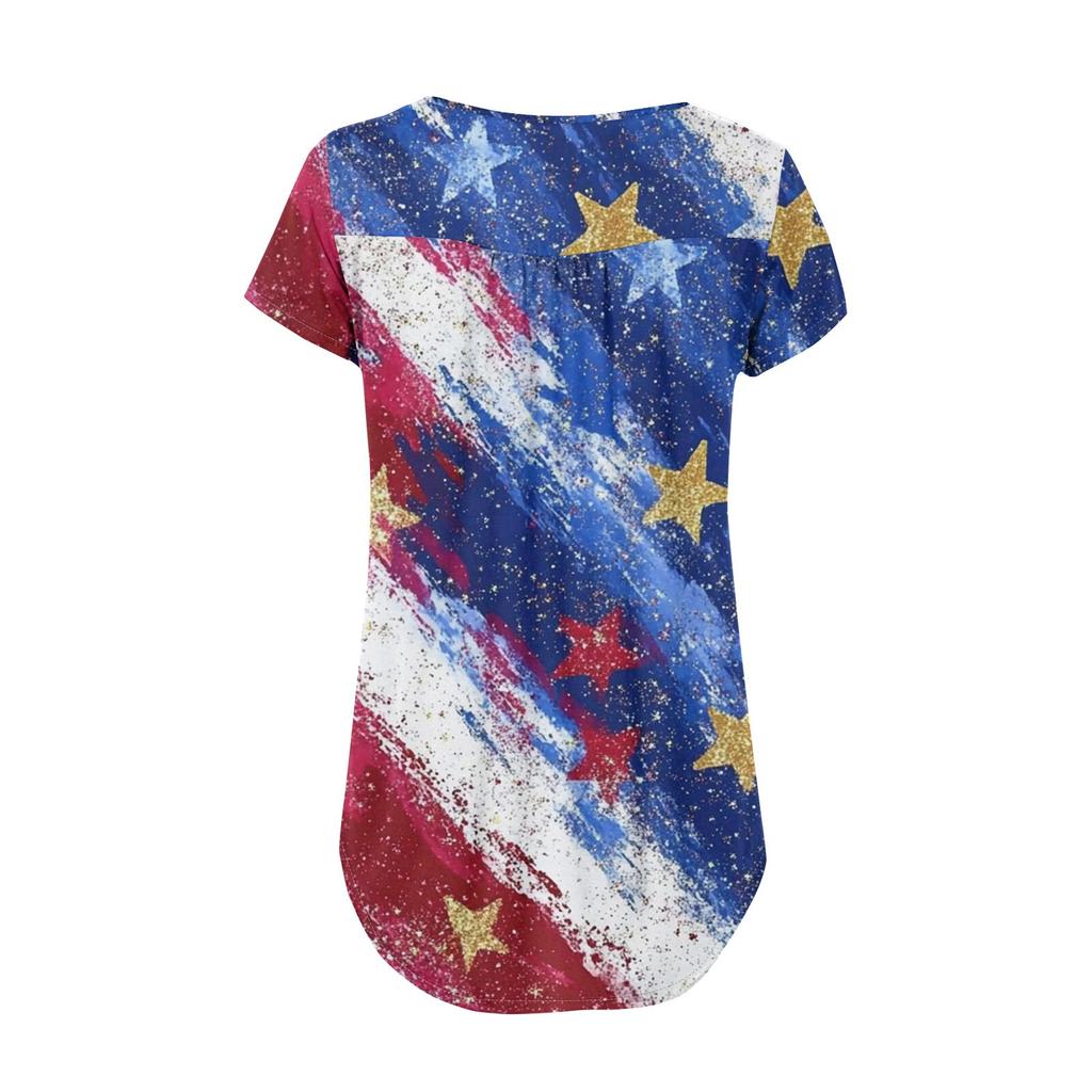 Women Tunic Tops Dressy Casual Summer Short Sleeve Shirts Loose Fit Pleated Boho Top Independence Day