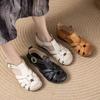 Neue Damen-Sandalen aus echtem Leder Retro-Weberei Rom Niedriger Absatz Sandalen Damen Übergröße Sommer Strand Schuhe Zerbrechlich