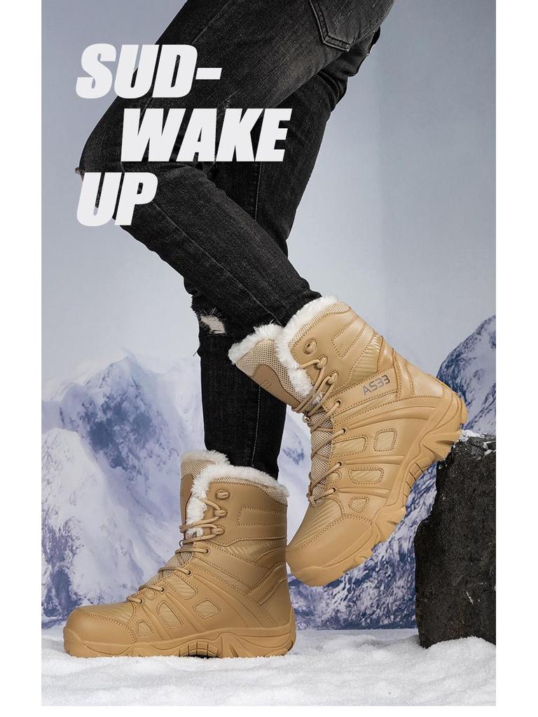 Men's Fleece-Lined Mid-Calf Snow Boots – Thick Sole for Winter Hiking