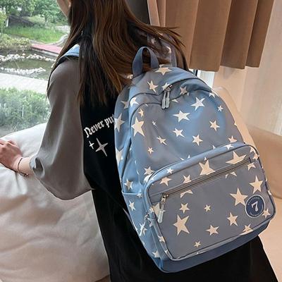 Star Print Nylon Backpack Casual Fashion Young Boys And Girls School Bags Teenage High-capacity Shoulder Bag Bookbag