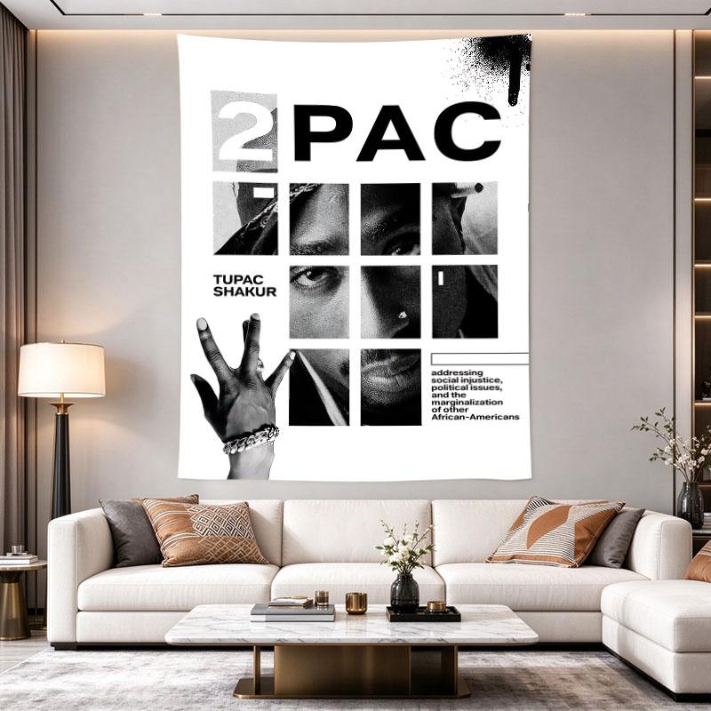 2Pac Tupac Shakur Minimalist Grid Portrait Hand Sign Hip Hop Poster