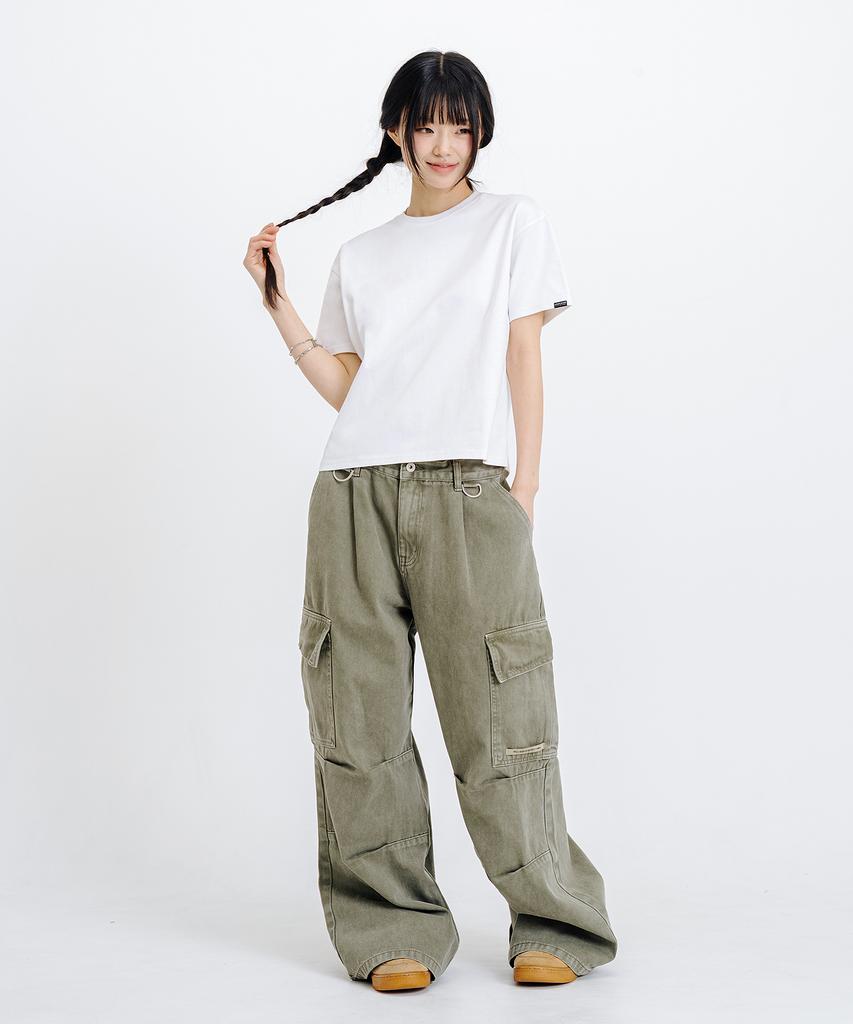 LEMAIN SECOND Crop Plain Oversized Short Sleeve T-Shirt [White]