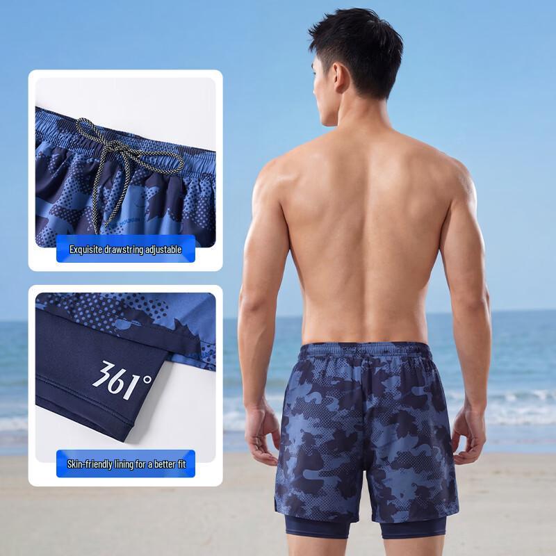 361° Men's Faux Two-Piece Square Leg Swim Trunks