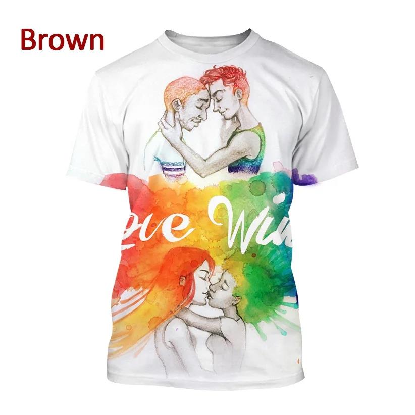 Nova camiseta com estampa 3D de arco-íris para homens e mulheres, gola redonda, casual, manga curta, camiseta grande, moda, tops, tendência, roupas unissex