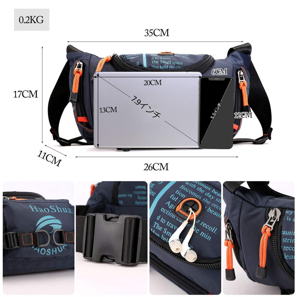 FANDARE Riñonera de Gran Capacidad con Agujero para Auriculares y Llavero Multifuncional para Motocicleta y Exteriores Bolso Negro, Gancho para Hombre, Running,