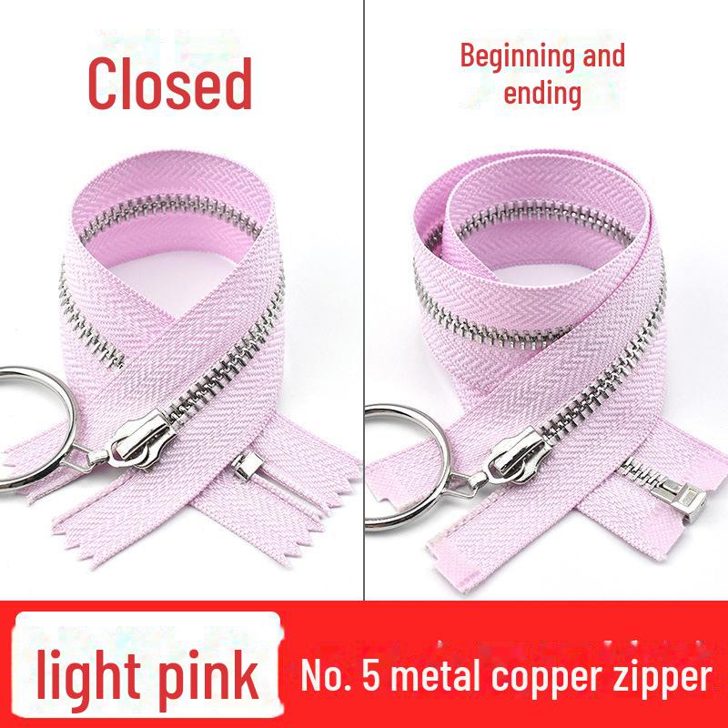 No. 5 Copper Zipper with Silver Teeth and Large Ring Pull for Leather Pants, Skirts, and Luggage, 20-40cm
