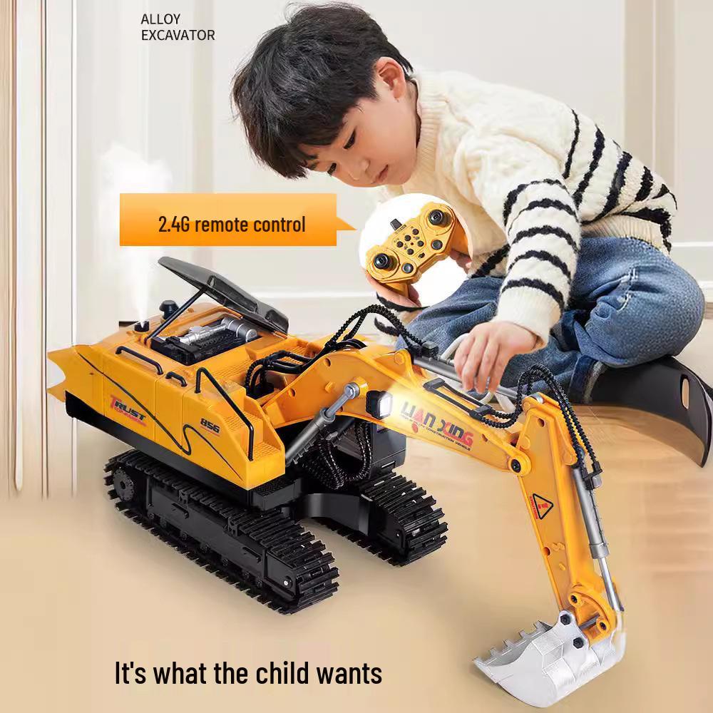 Children's Remote Control Excavator Toy - Large Electric Alloy Digger with Spraying Feature