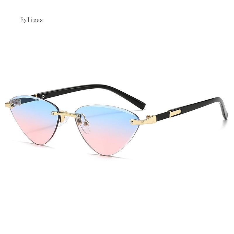 Vintage Triangle Sunglasses Women Rimless Clear Ocean Lens Gradient Fashion Cat Eye Sun Glasses for Men lentes de sol mujer