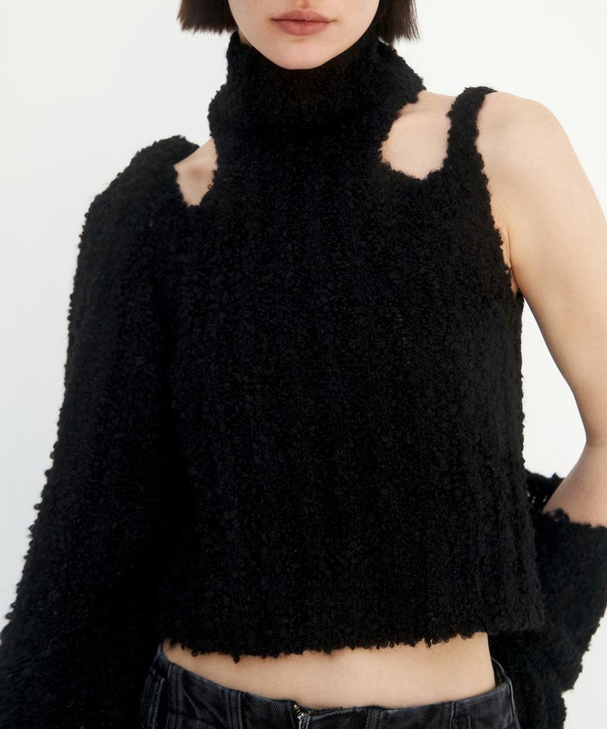 Teulimingbeodeu Shoulder Cutouts Knit Set-Up Bolero&Sleeveless [ Black ]
