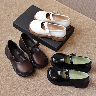 Scarpe da principessa per ragazze in stile britannico retrò, scarpe in pelle nere per bambini