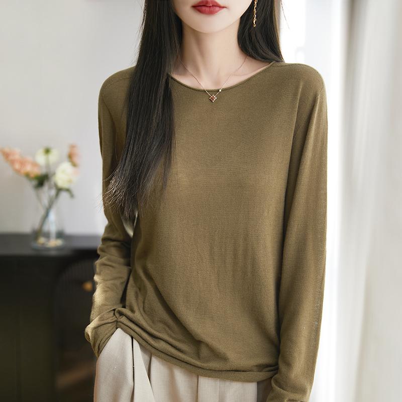 Dámský celoroční svetr z 50% vlny a 50% hedvábí | Lehký teplý pulovr z příze | Luxusní úplet z kašmírového hedvábí