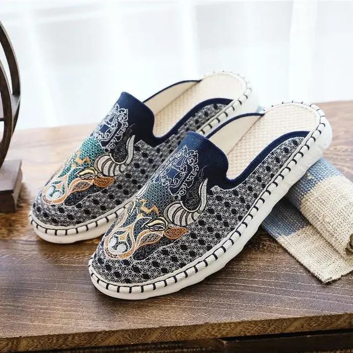 Fashion Summer Slippers For Men Half Flat Mules Elegant Shoes Comfortable Sale Sandals Man Cheap Korean Style Liquidation Trend 2024