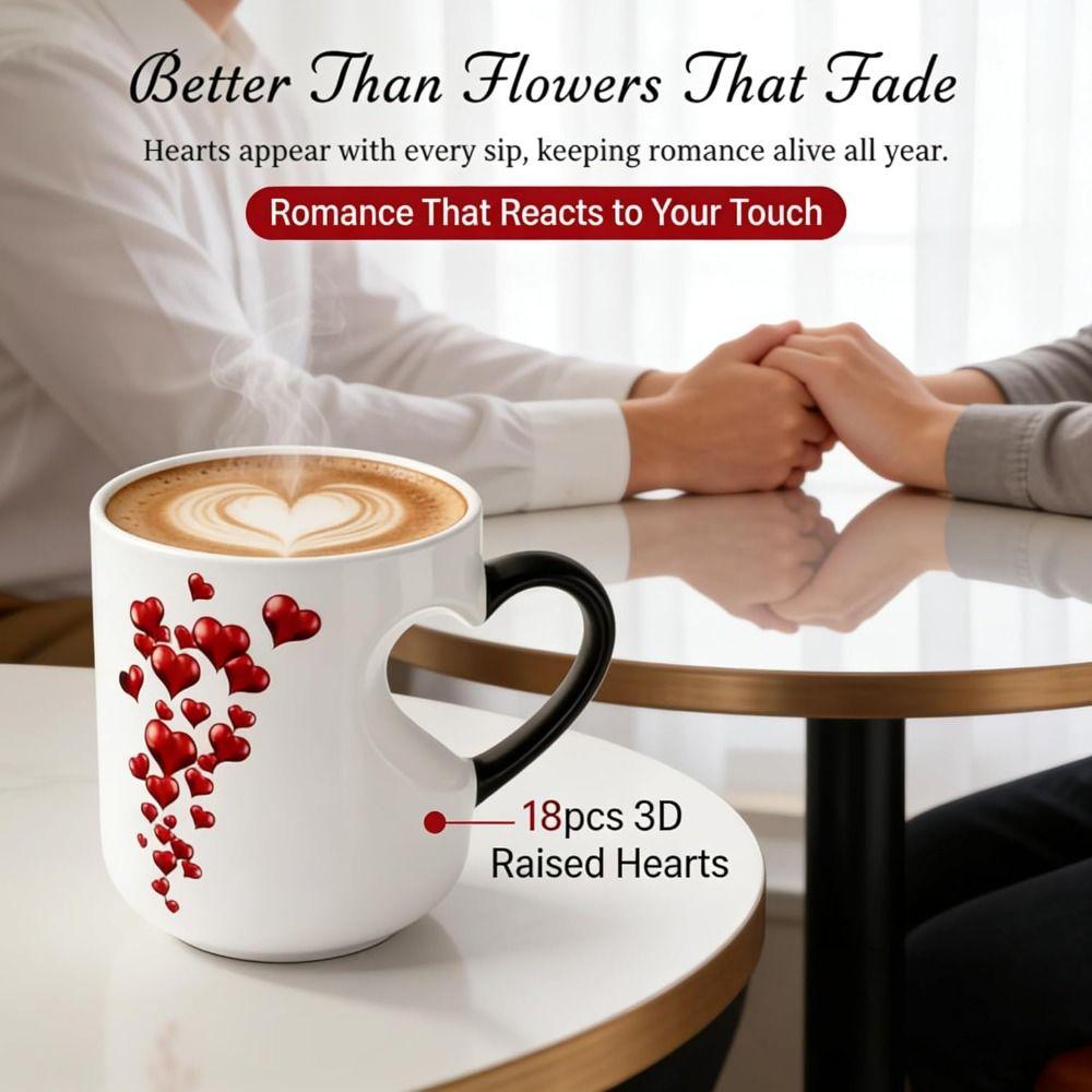 Ceramic Material Heart-Shaped Mug Red Hearts Pattern Thermochromic Mug Magic Ceramic Cup  Gift Idea